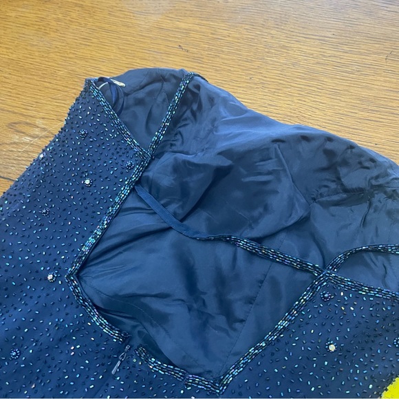 Tiffany designs silk maxi navy beaded square neck open back gown 6 - Picture 5 of 16